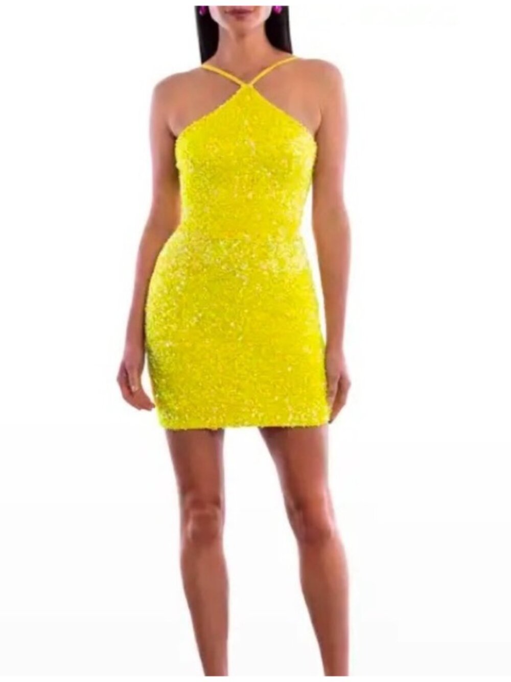 HELSI Abby Sequin Mini Dress in Lemon